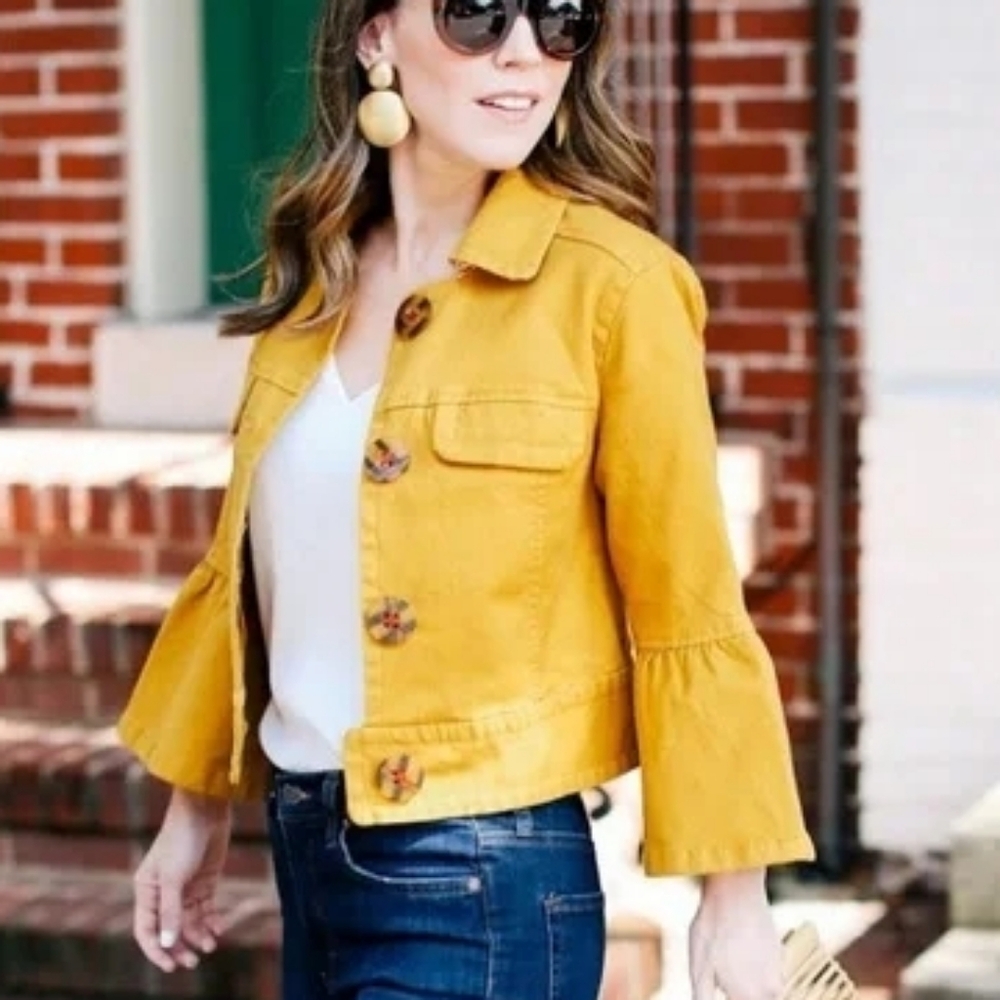 Anthropologie Bell Sleeve Cropped Mustard Yellow Jacket